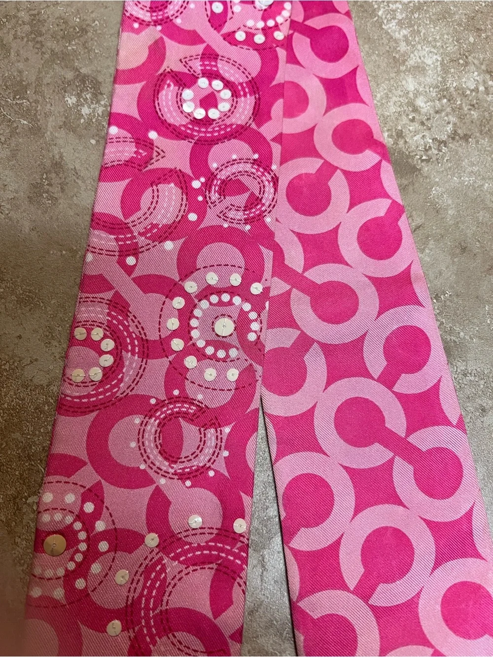 Coach Pink Graphic Pattern Silk Scarf Tie